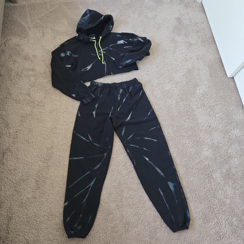 MYRRHE Tracksuit Hoodie Jogger Set Small Black Paint Splatter Grunge Streetwear - Picture 11 of 16